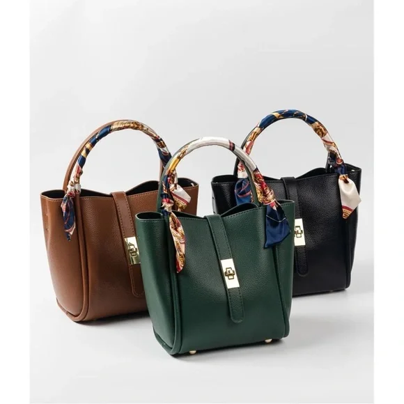 Elegant Green Handbag with Twilly Handle - Picture 2 of 6